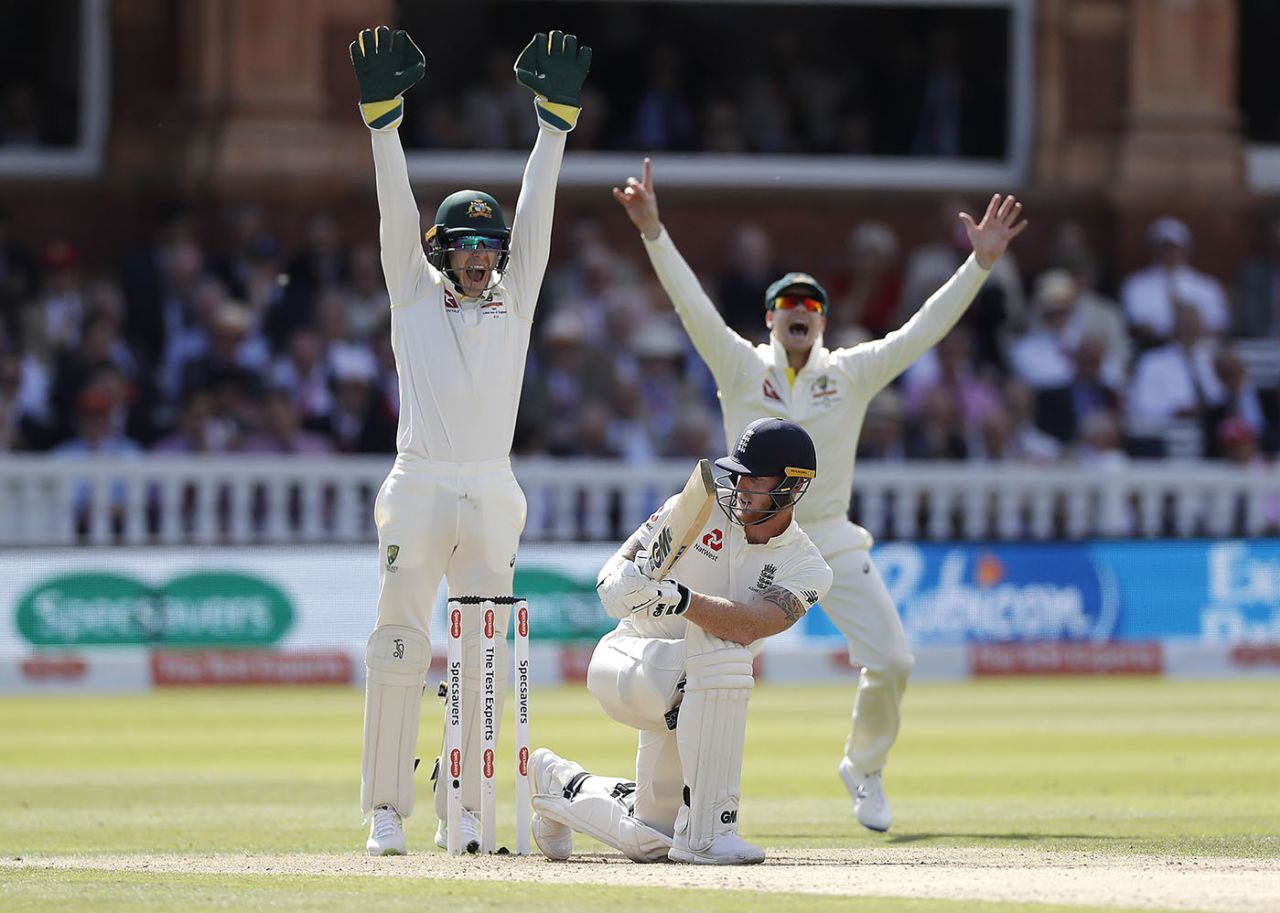 Tim Paine and Steve Smith appeal after Ben Stokes is trapped on the pad, England v Australia, 2nd Test, Lord's, 2nd day, August 15, 2019