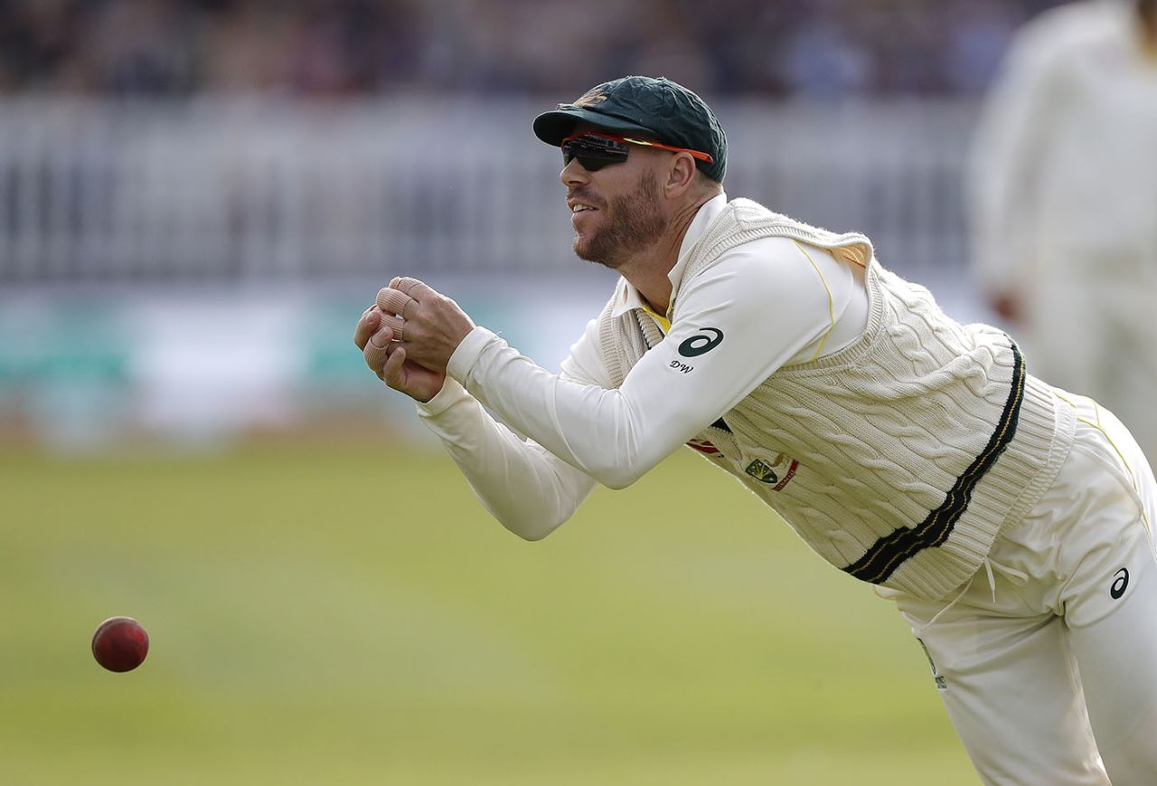 David Warner put down a tough chance to give Stuart Broad a life, England v Australia, 2nd Test, Lord's, 2nd day, August 15, 2019