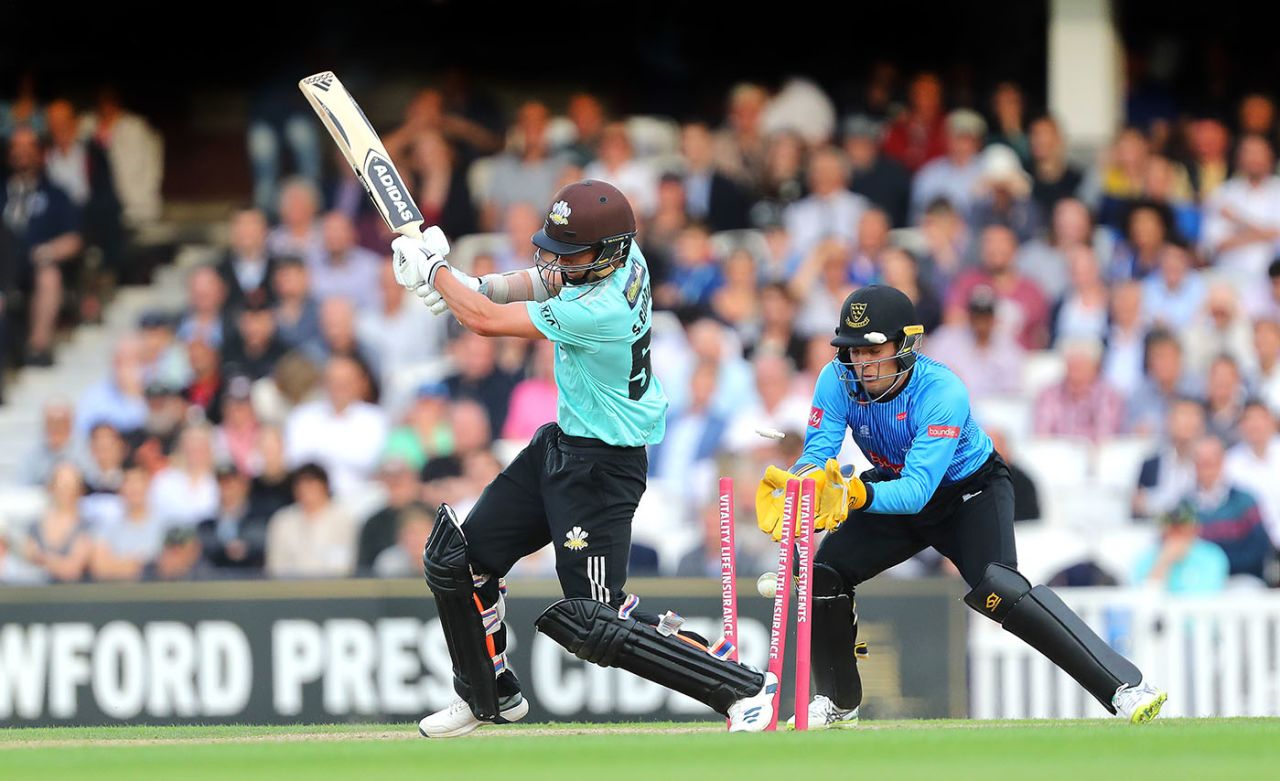 Sam Curran hit a quickfire 47 but was bowled by Will Beer, Surrey v Sussex, The Oval, Vitality Blast, August 15, 2019