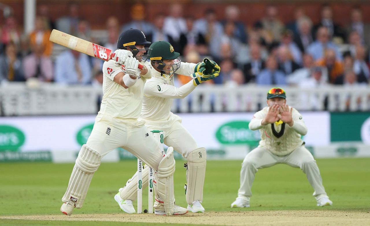 Rory Burns drops back to cut, England v Australia, 2nd Test, Lord's, 4th day, August 17, 2019