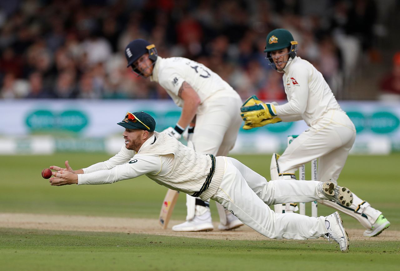 The second of chances David Warner put down at slip offered by Ben Stokes off Nathan Lyon, England v Australia, 2nd Test, Lord's, 4th day, August 17, 2019