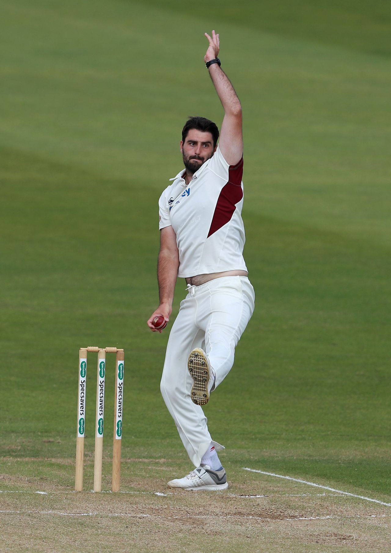 Brett Hutton gets into his delivery stride, Northamptonshire v Lancashire, County Championship Division Two, Northampton, July 08, 2019