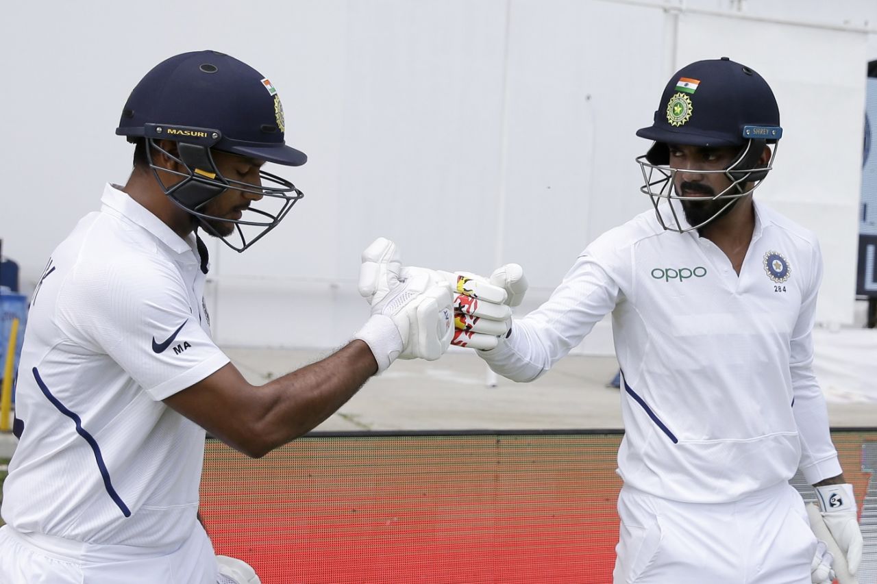 Mayank Agarwal and KL Rahul come out to open the innings, West Indies v India, 1st Test, North Sound, 1st day, August 22, 2019