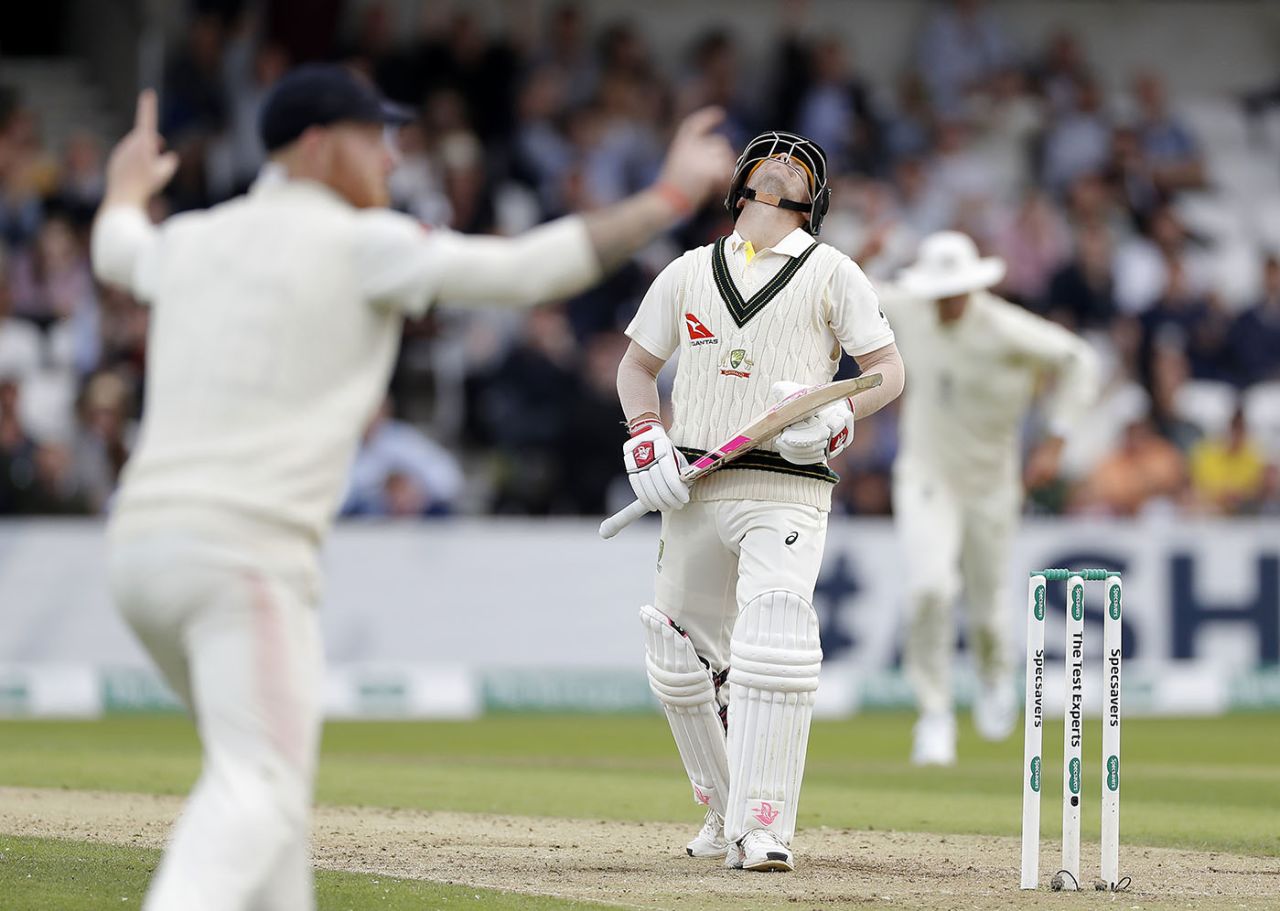 David Warner reacts after edging behind, England v Australia, 3rd Ashes Test, Headingley, 1st day, August 22, 2019