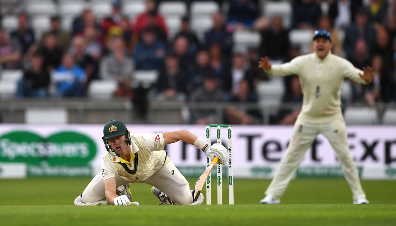 Marnus Labuschagne was left on his knees by a Ben Stokes full toss, England v Australia, 3rd Ashes Test, Headingley, 1st day, August 22, 2019