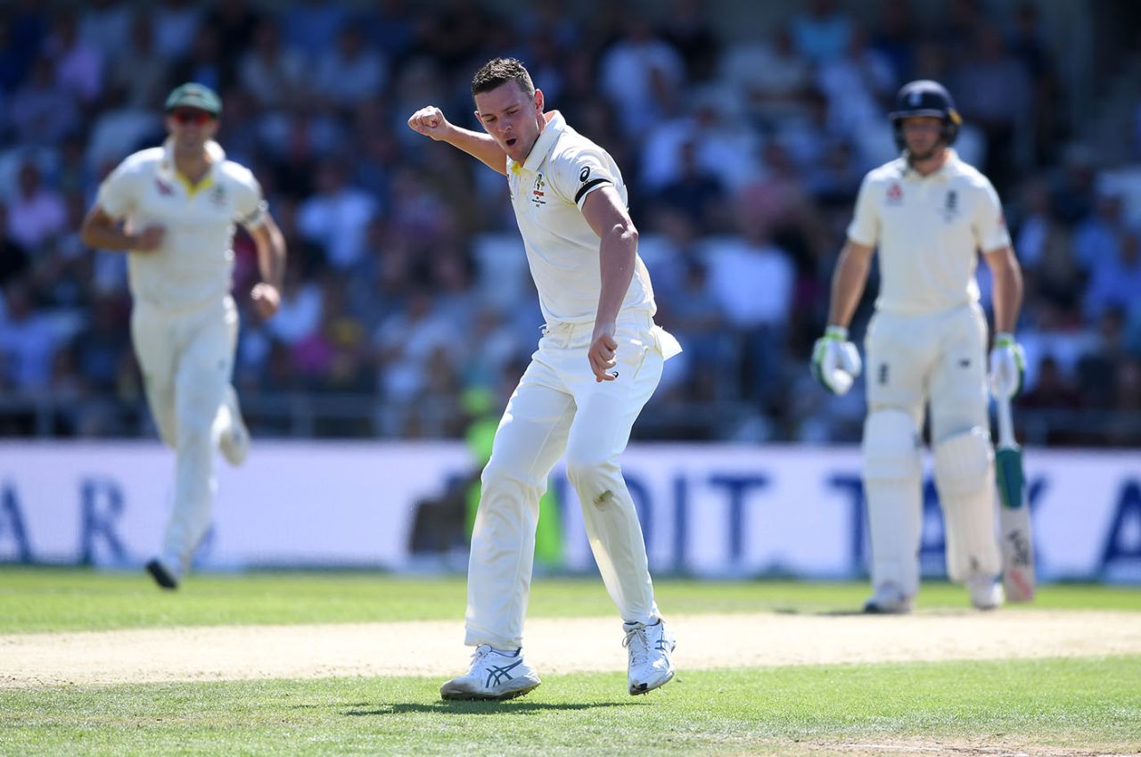 Josh Hazlewood celebrates after getting Jonny Bairstow out, England v Australia, 3rd Ashes Test, Headingley, August 23, 2019