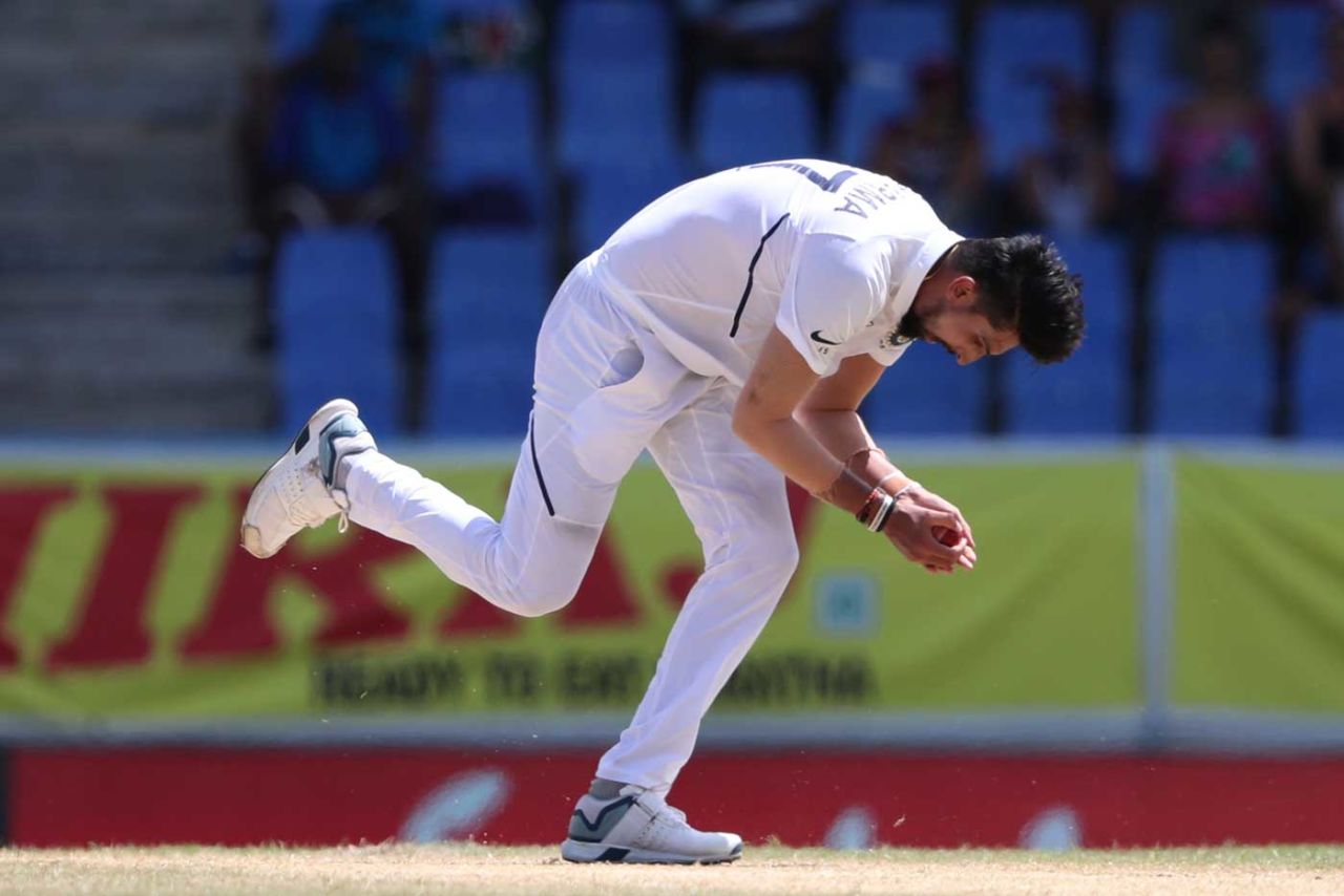 Ishant Sharma holds on in his follow through, West Indies v India, 1st Test, North Sound, 2nd day, August 23, 2019