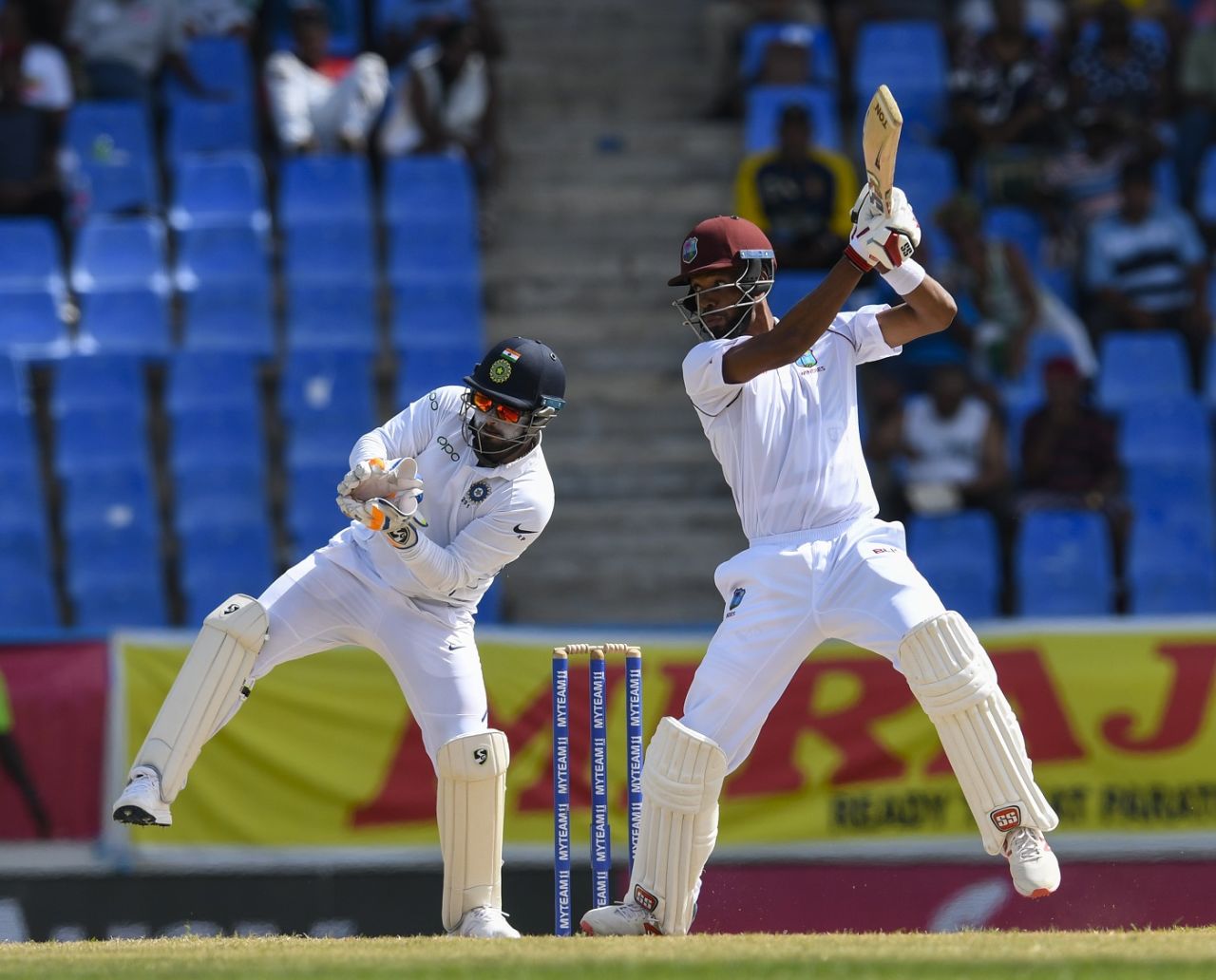 Roston Chase plays one off the back foot, West Indies v India, 1st Test, North Sound, 2nd day, August 23, 2019