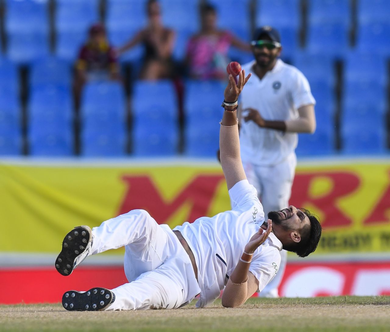 Ishant Sharma is thrilled after taking a return catch, West Indies v India, 1st Test, North Sound, 2nd day, August 23, 2019