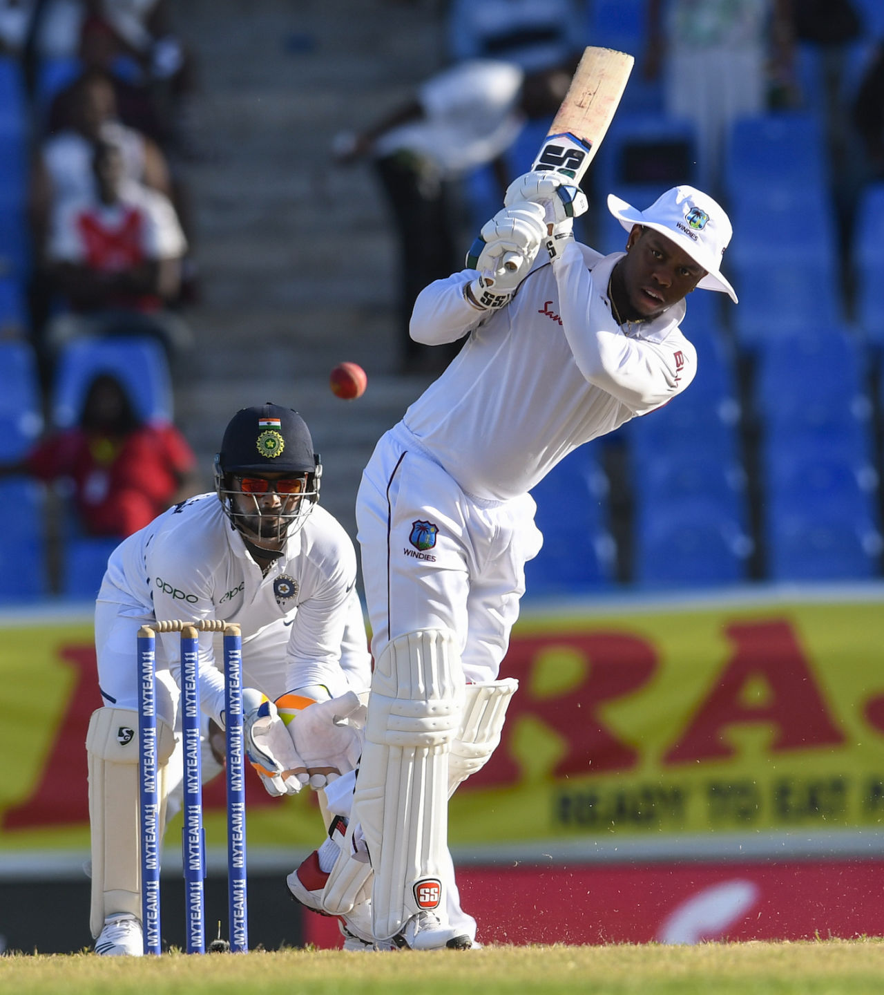 Shimron Hetmyer tucks the ball into the leg side, West Indies v India, 1st Test, North Sound, 2nd day, August 23, 2019