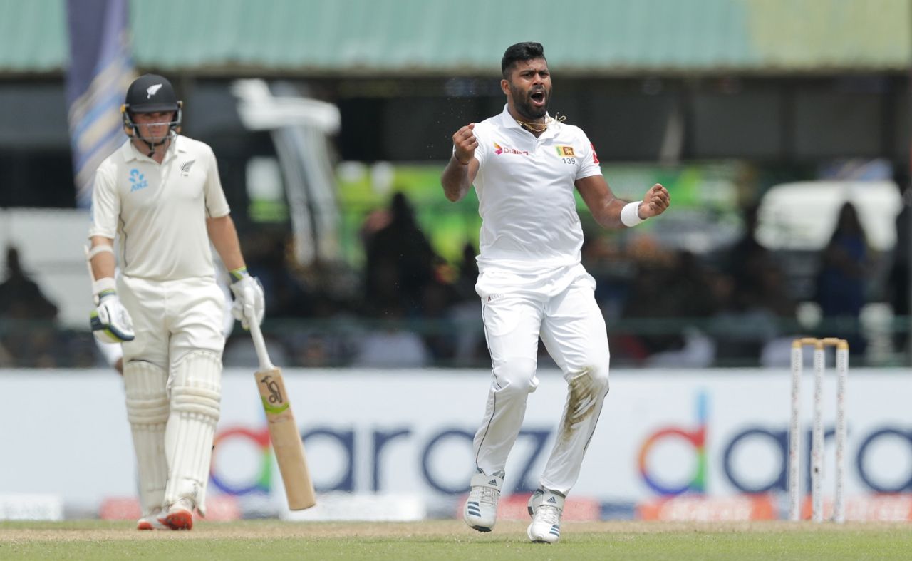 Lahiru Kumara celebrates a wicket, Sri Lanka v New Zealand, 2nd Test, Colombo (PSS), Day 3, August 24, 2019