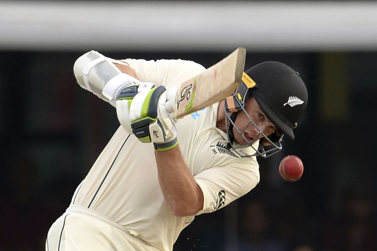 Tom Latham plays down the ground during his century, Sri Lanka v New Zealand, 2nd Test, Colombo, 3rd day, August 24, 2019