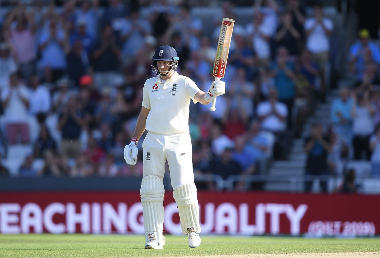 Joe Root raises his bat after reaching fifty, England v Australia, 3rd Ashes Test, Headingley, August 24, 2019