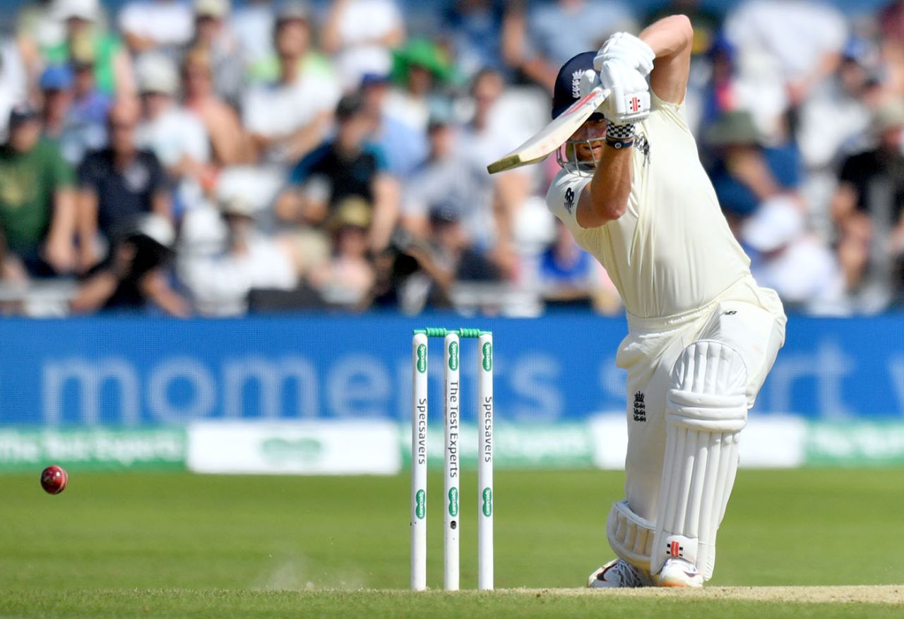 Jonny Bairstow launches a cover drive, England v Australia, 3rd Ashes Test, Headingley, August 25, 2019