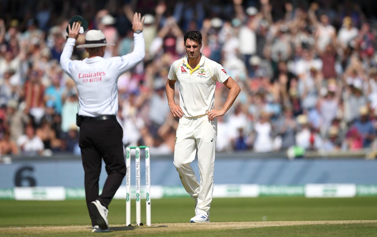 Pat Cummins grimaces after being pulled for six by Ben Stokes, England v Australia, 3rd Ashes Test, Headingley, August 25, 2019