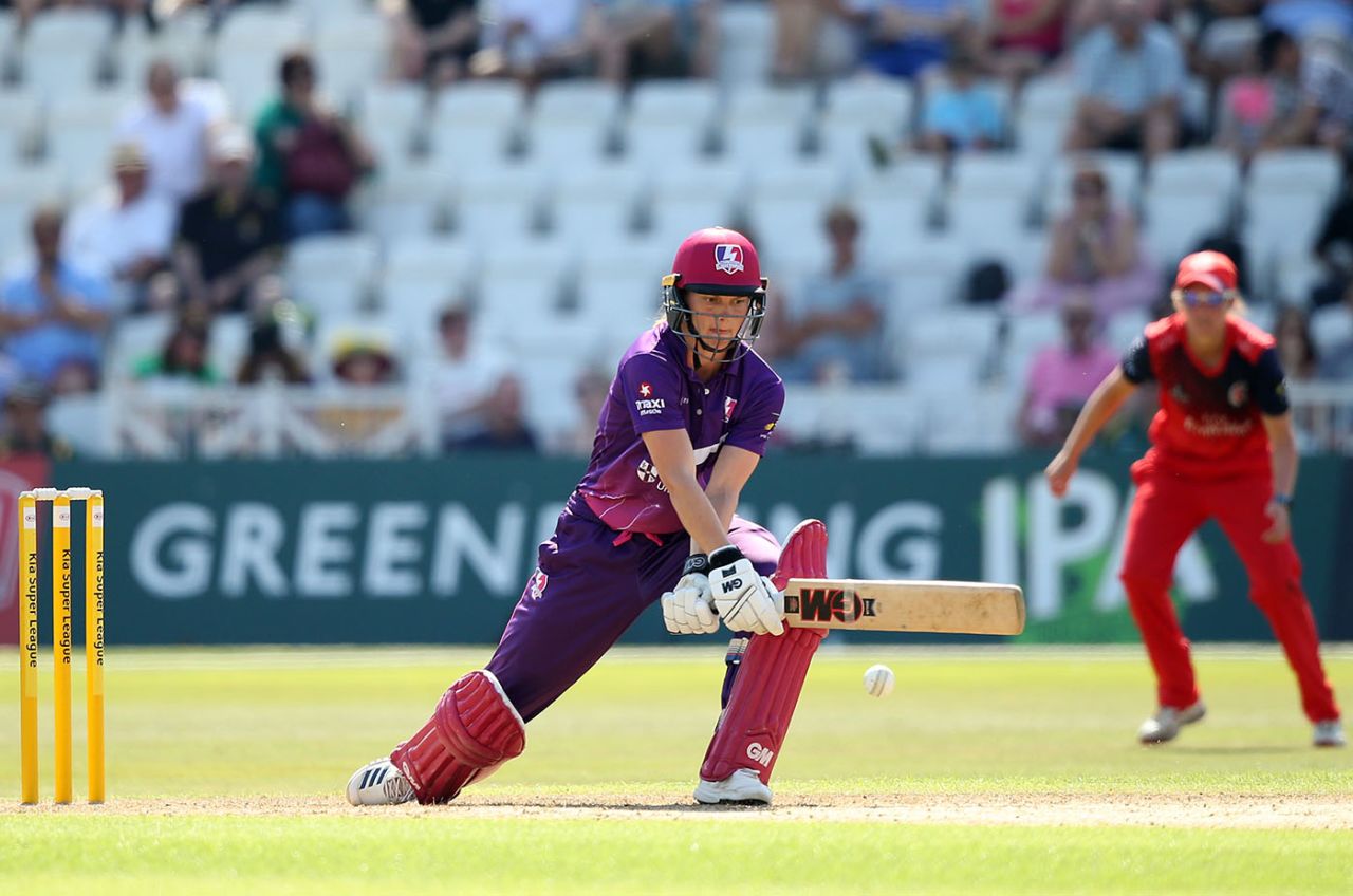 Amy Jones plays a deft reverse-sweep, Loughborough Lightning v Lancashire Thunder, Trent Bridge, August 25, 2019