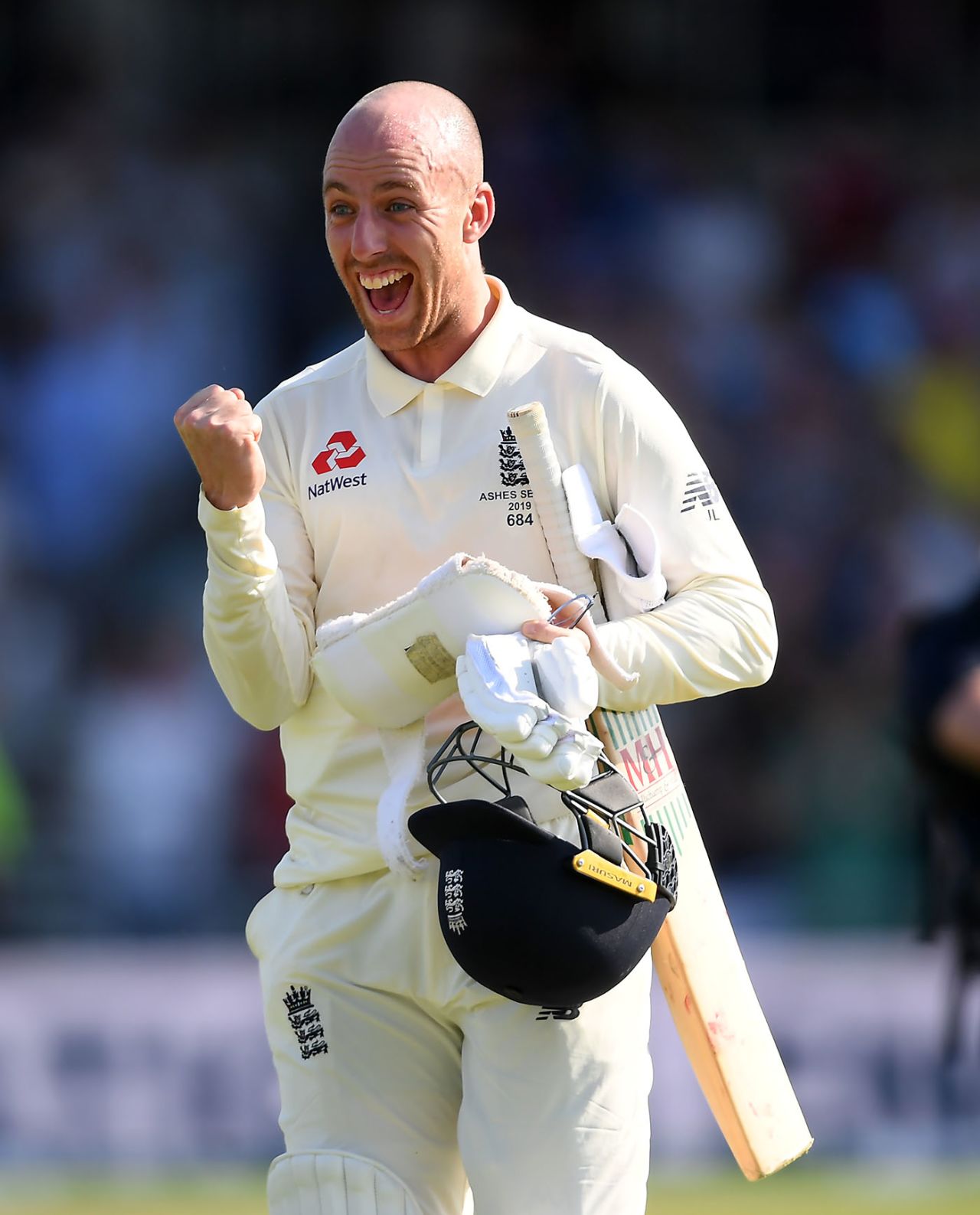 Jack Leach celebrates after Ben Stokes secures England's victory, England v Australia, 3rd Ashes Test, Headingley, August 25, 2019