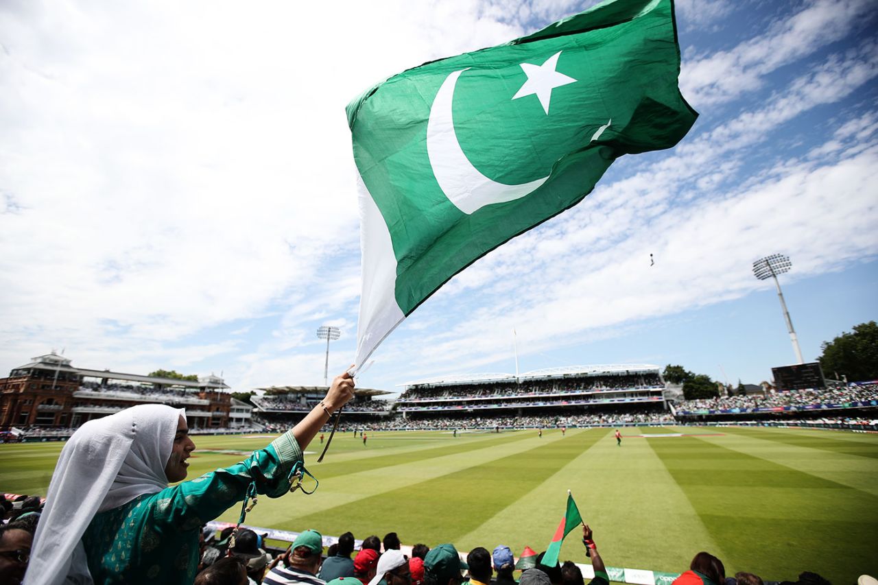 A fan waves a Pakistan flag in the stands, Bangladesh v Pakistan, World Cup 2019, Lord's, July 5, 2019