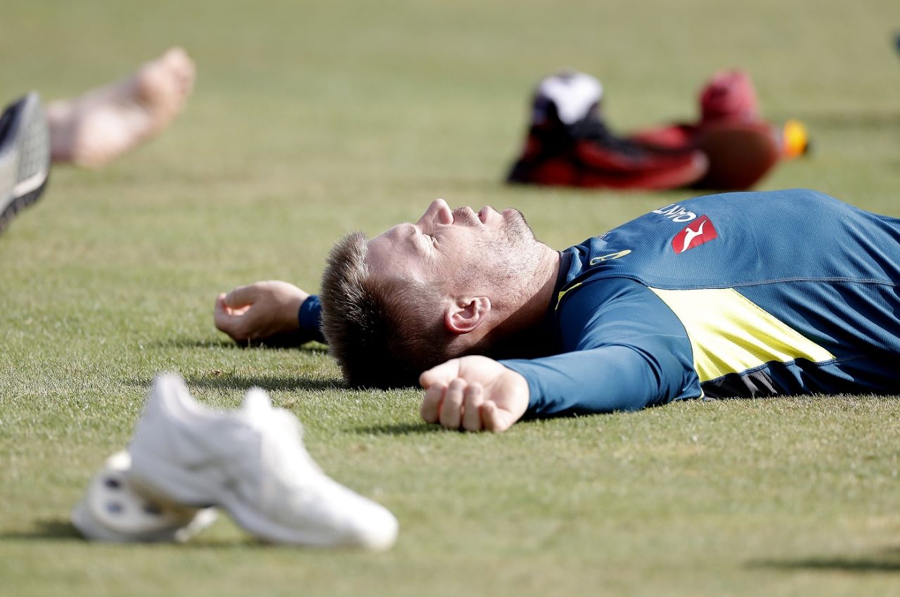 David Warner at a yoga session during training, Derby, August 28, 2019