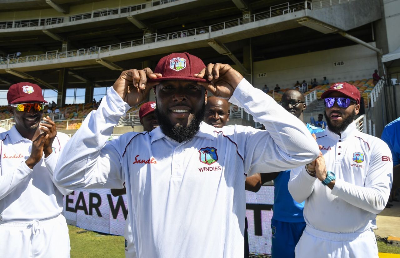 Jahmar Hamilton gets his debut Test cap, West Indies v India, 2nd Test, Kingston, August 30, 2019