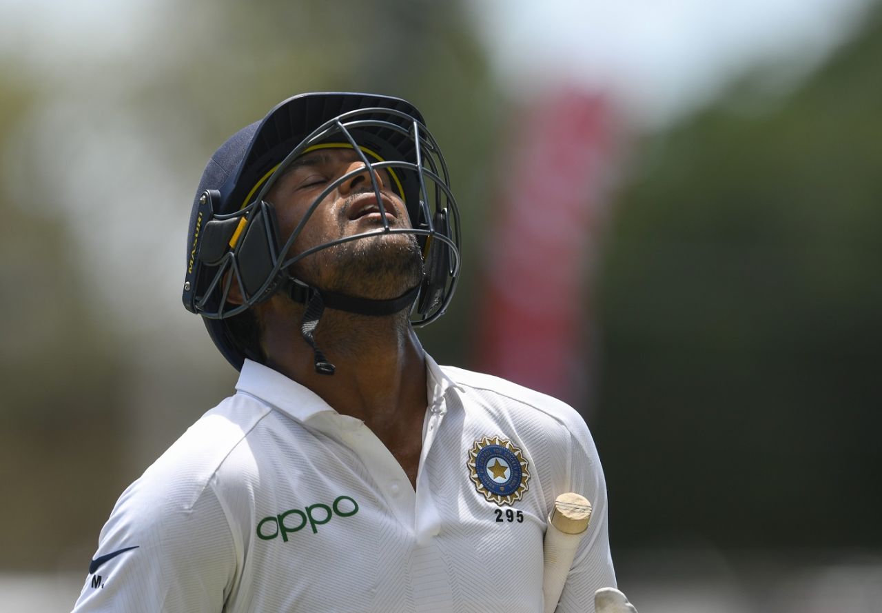 Mayank Agarwal is distraught after getting out, West Indies v India, 2nd Test, Kingston, August 30, 2019