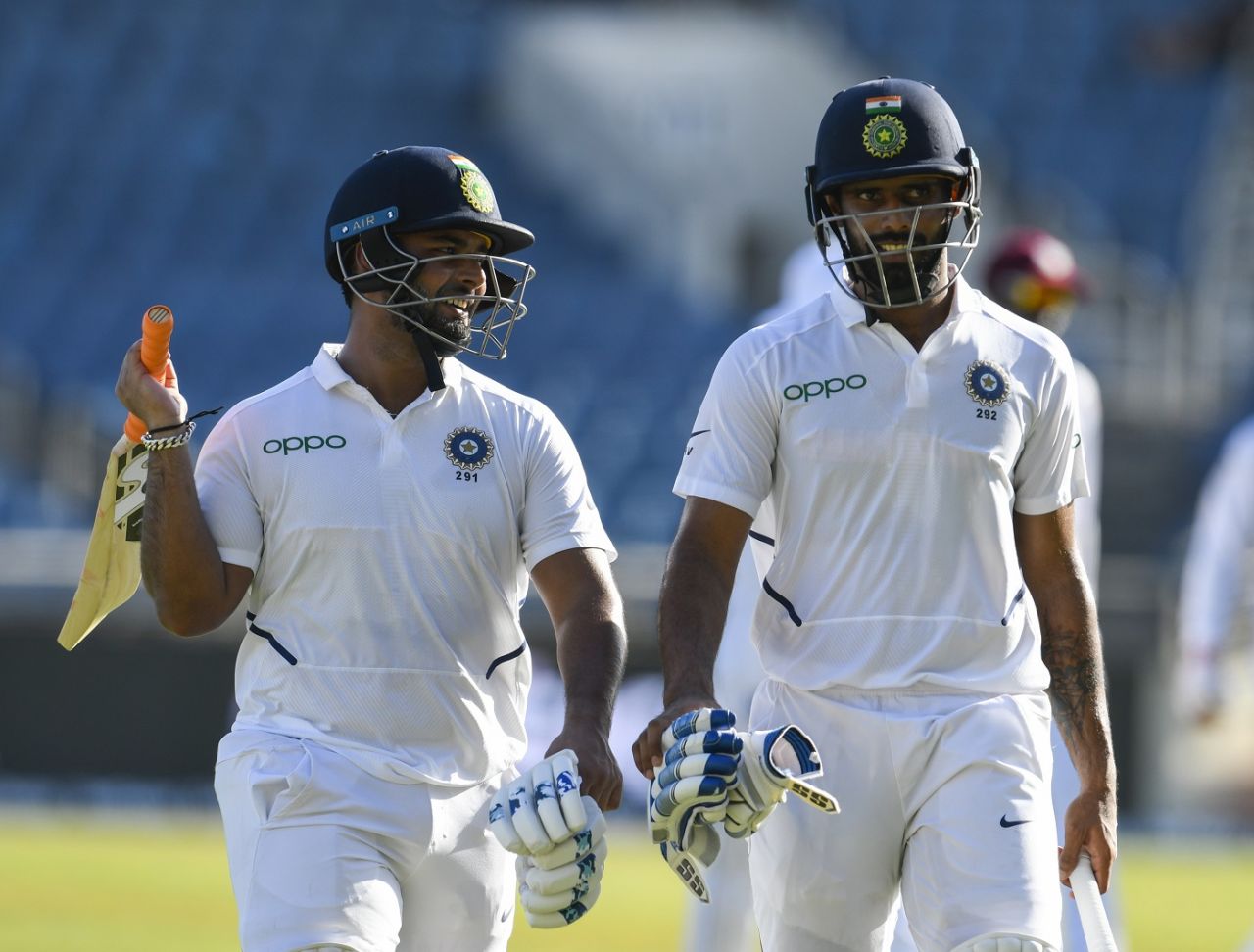 Rishabh Pant and Hanuma Vihari walk back in after the first day's play, West Indies v India, 2nd Test, Kingston, 1st day, August 30, 2019