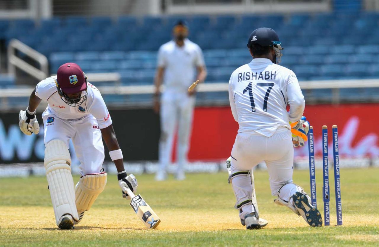Shamarh Brooks is caught short of the crease, West Indies v India, 2nd Test, Kingston, 4th day, September 2, 2019