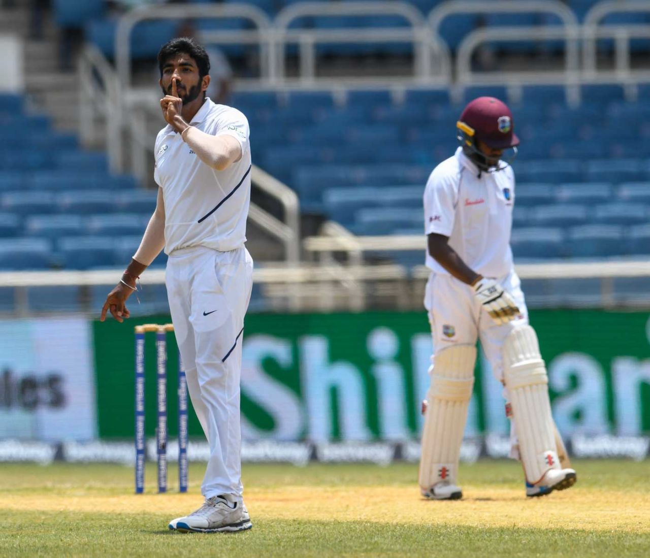 Jasprit Bumrah gestures at someone, West Indies v India, 2nd Test, Kingston, 4th day, September 2, 2019