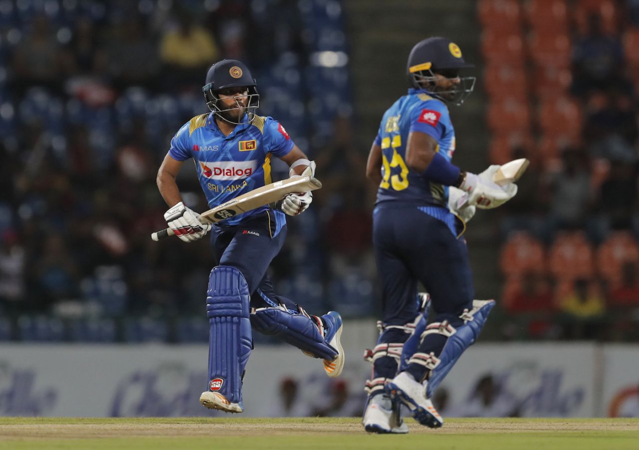 Kusal Mendis takes a run as Kusal Perera looks on, Sri Lanka v New Zealand, 2nd T20I, Pallekele, September 3, 2019