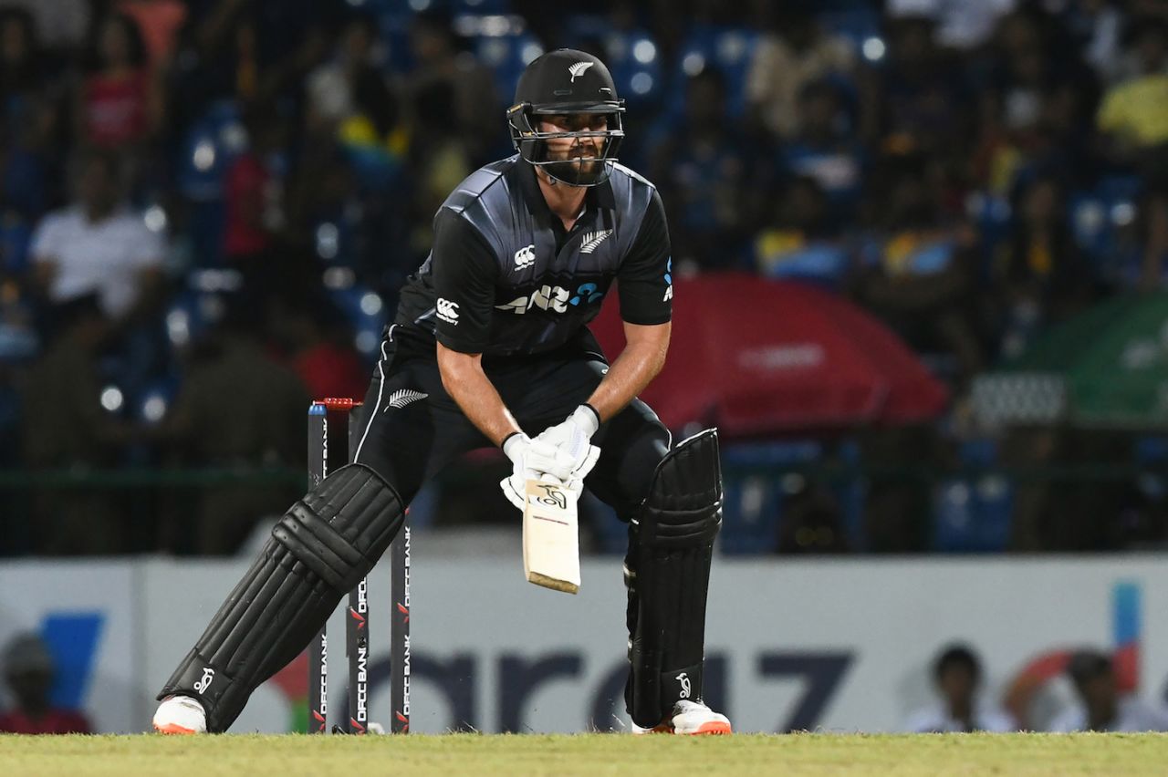 Tom Bruce gets into position for an unorthodox shot, Sri Lanka v New Zealand, 2nd T20I, Pallekele, September 3, 2019