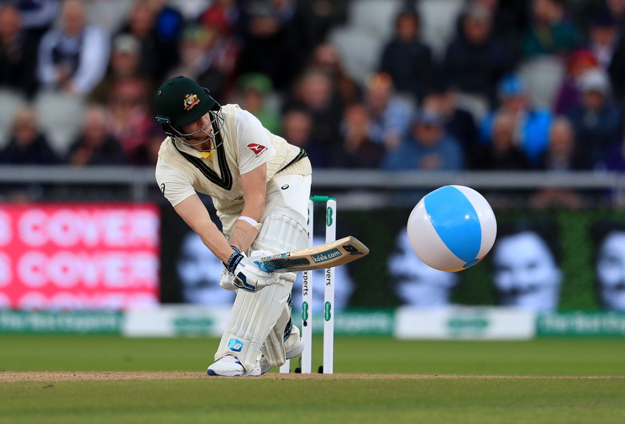 Steven Smith sweeps a rogue beach-ball to the boundary, England v Australia, Fourth Test, Day One, Manchester, September 4, 2019