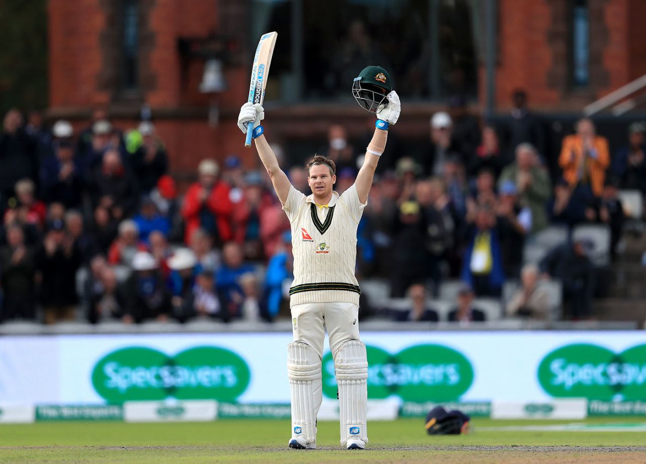 Steve Smith celebrates reaching his 200, England v Australia, 4th Test, Day 2, Manchester, September 5, 2019