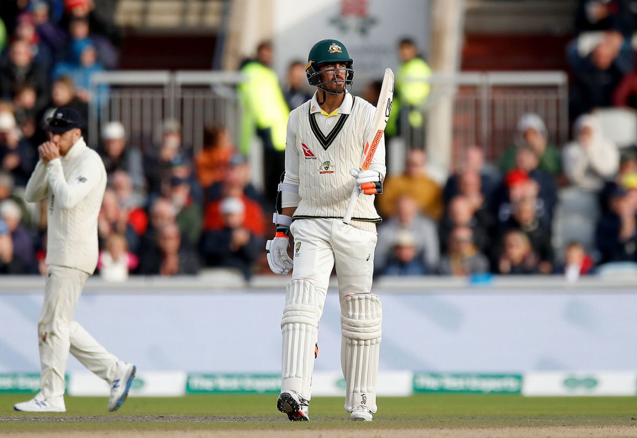 Mitchell Starc celebrates reaching 50, England v Australia, 4th Test, Day 2, Manchester, September 5, 2019