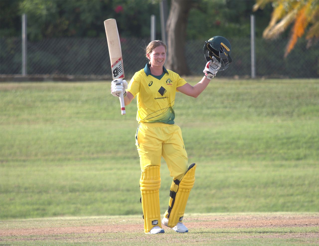 Meg Lanning acknowledges her century, West Indies v Australia, 1st ODI, Antigua, September 6, 2019