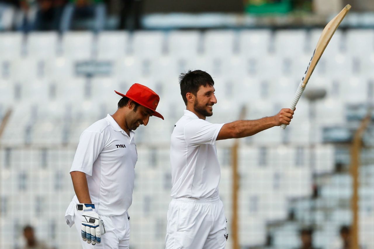 Rahmat Shah celebrates after getting to his maiden Test century, Bangladesh v Afghanistan, 1st Test, Chattogram, 1st day, September 5, 2019