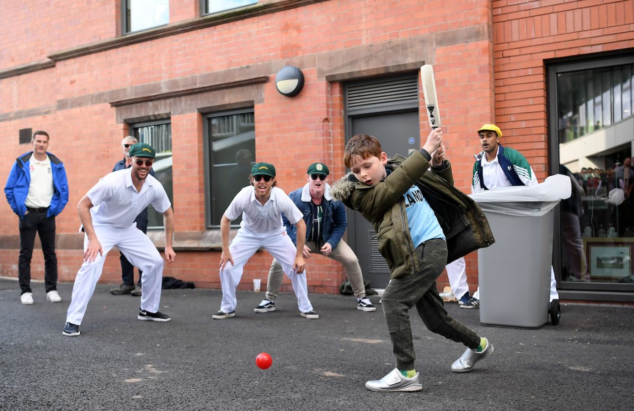 Fans play cricket below the stands during the tea interval, Day Two, fourth Test, The 2019 Ashes, England v Australia, Old Trafford, Manchester, September 05, 2019
