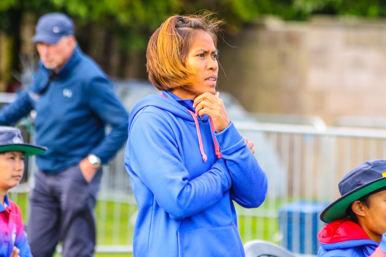 Thailand captain Sornnarin Tippoch wears a tense expression during the chase, Papua New Guinea Women v Thailand Women, ICC Women's T20 World Cup Qualifier semi-final, Dundee, September 5, 2019
