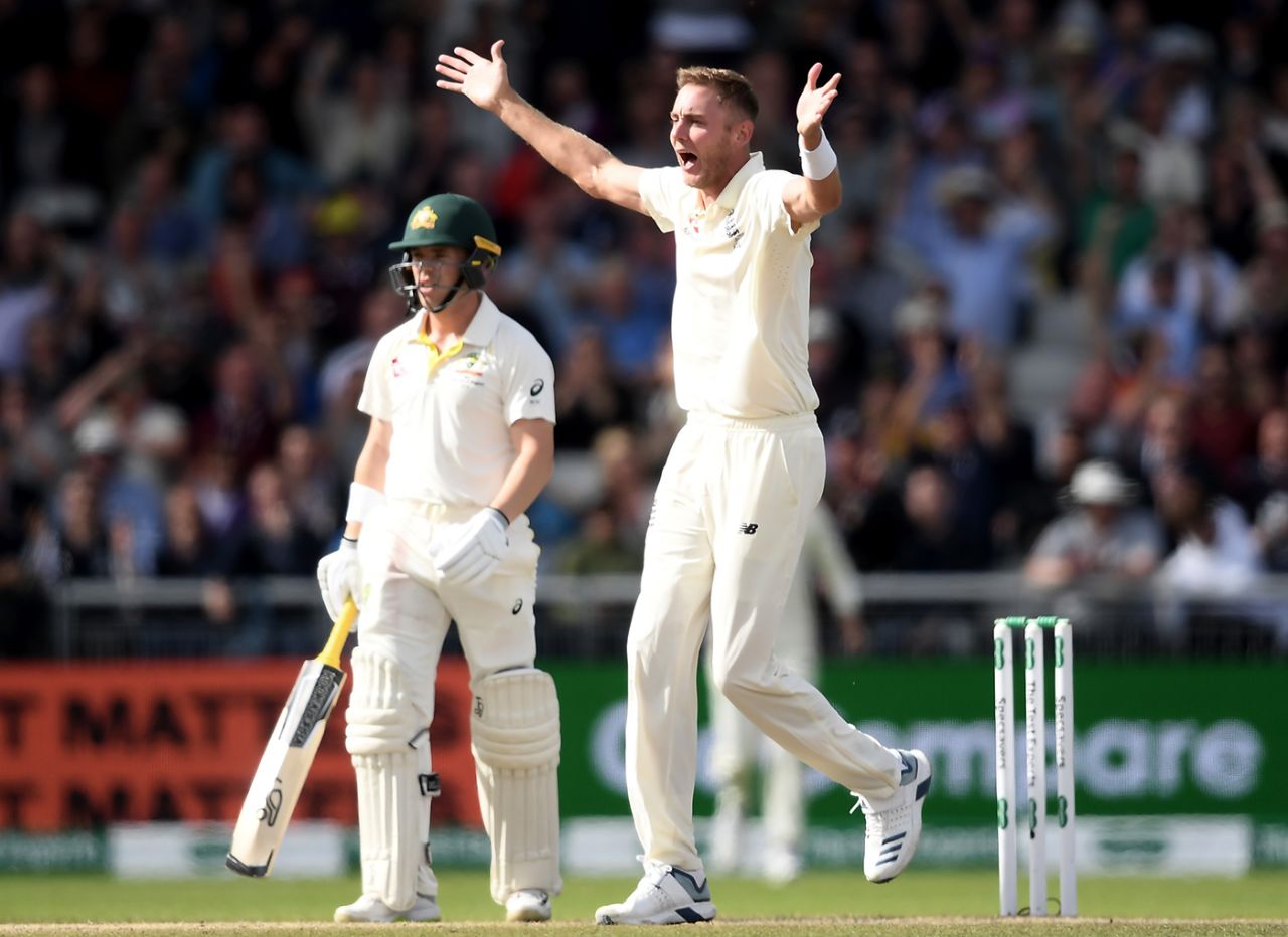 Stuart Broad pinned Marcus Harris lbw for the second time in the match, England v Australia, 4th Test, Day 4, Manchester, September 7, 2019