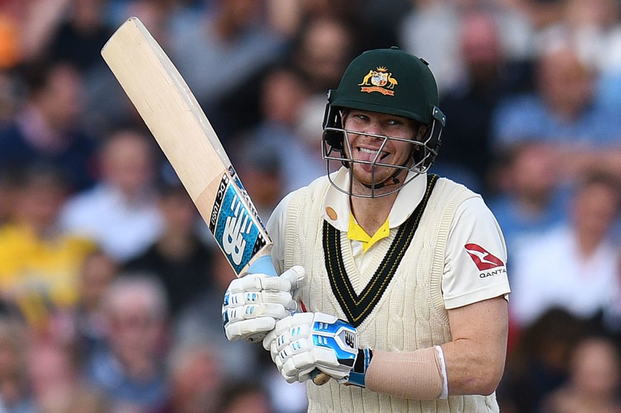 Steve Smith reacts after Jofra Archer almost caught him, England v Australia, 4th Test, Day 4, Manchester, September 7, 2019