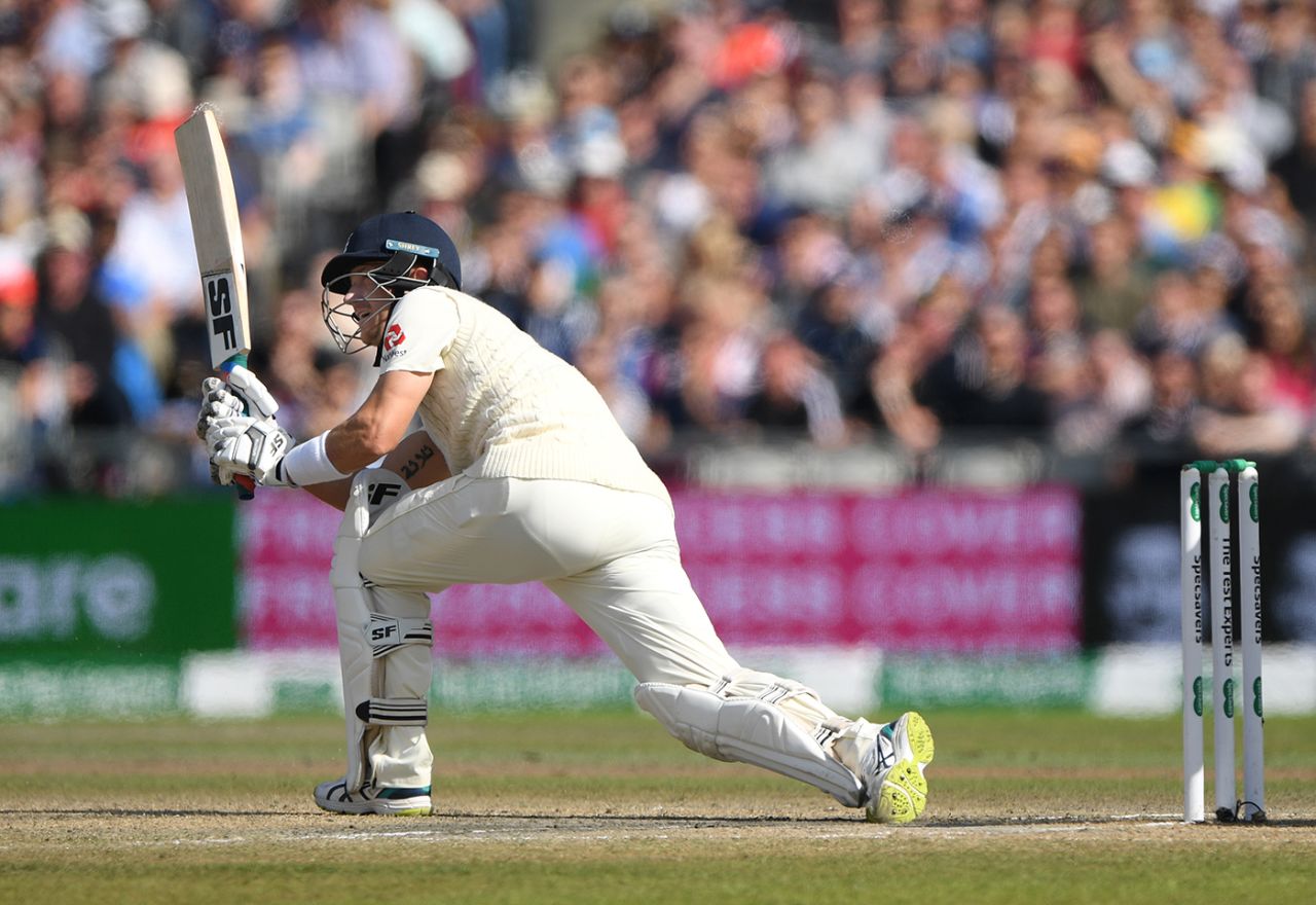 Joe Denly brings out the slog-sweep, England v Australia, 4th Ashes Test, Old Trafford, Manchester, Day 5, September 8, 2019