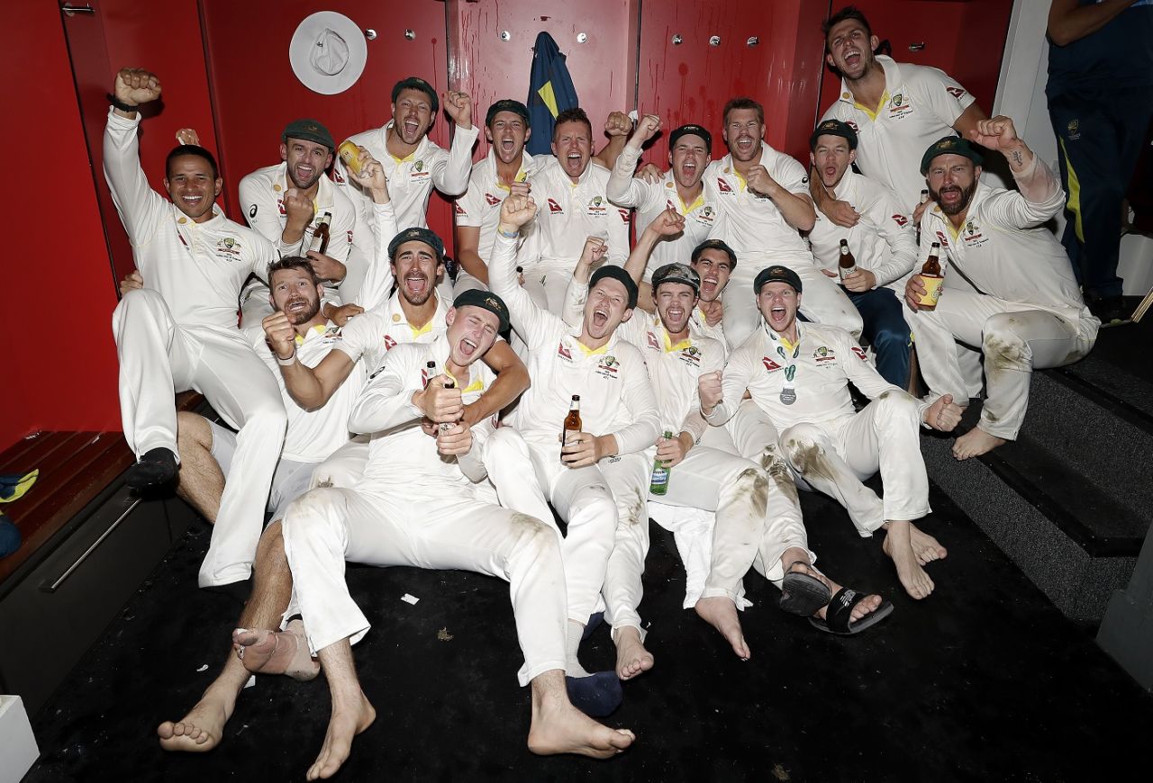 Australia celebrate after retaining the Ashes, England v Australia, 4th Test, Old Trafford, 5th day, September 8, 2019