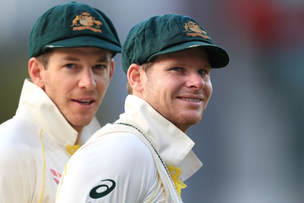 Tim Paine and Steven Smith during the day's play, England v Australia, 4th Test, Old Trafford, 5th day, September 8, 2019