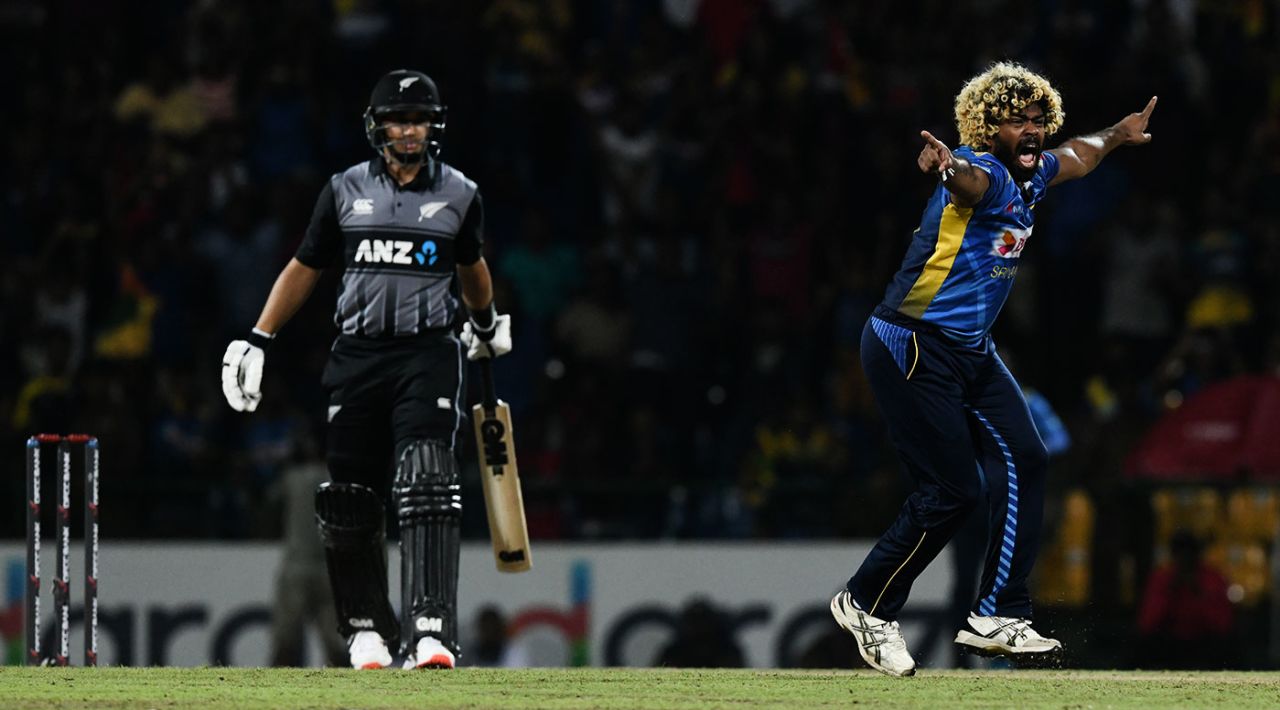 Lasith Malinga appeals for Ross Taylor's wicket, Sri Lanka v New Zealand, 3rd T20I, Pallekele, September 6, 2019