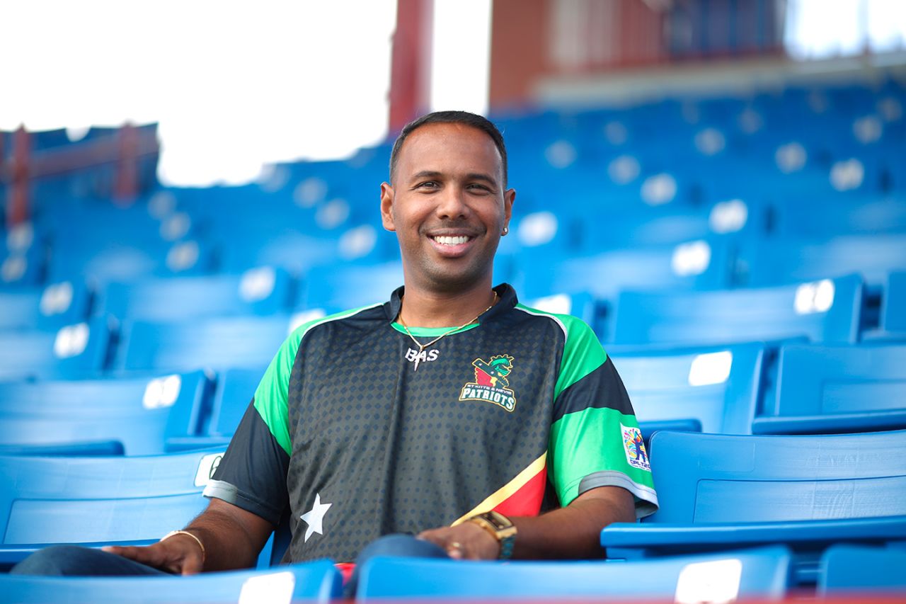 Samuel Badree poses for the camera after a press conference for the USA launch of the 2016 CPL campaign, Central Broward Stadium, Lauderhill, Fort Lauderdale, USA, July 23, 2016