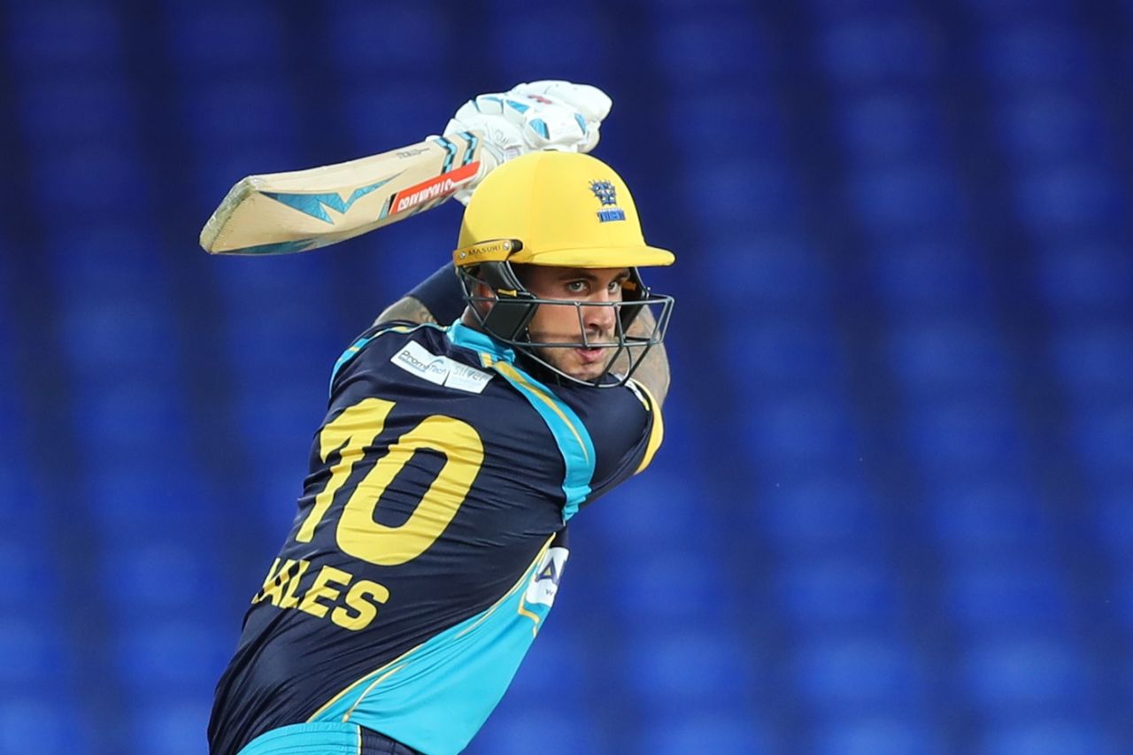 Alex Hales plays a cut, St Kitts and Nevis Patriots v Barbados Tridents, CPL 2019, Basseterre, September 11, 2019