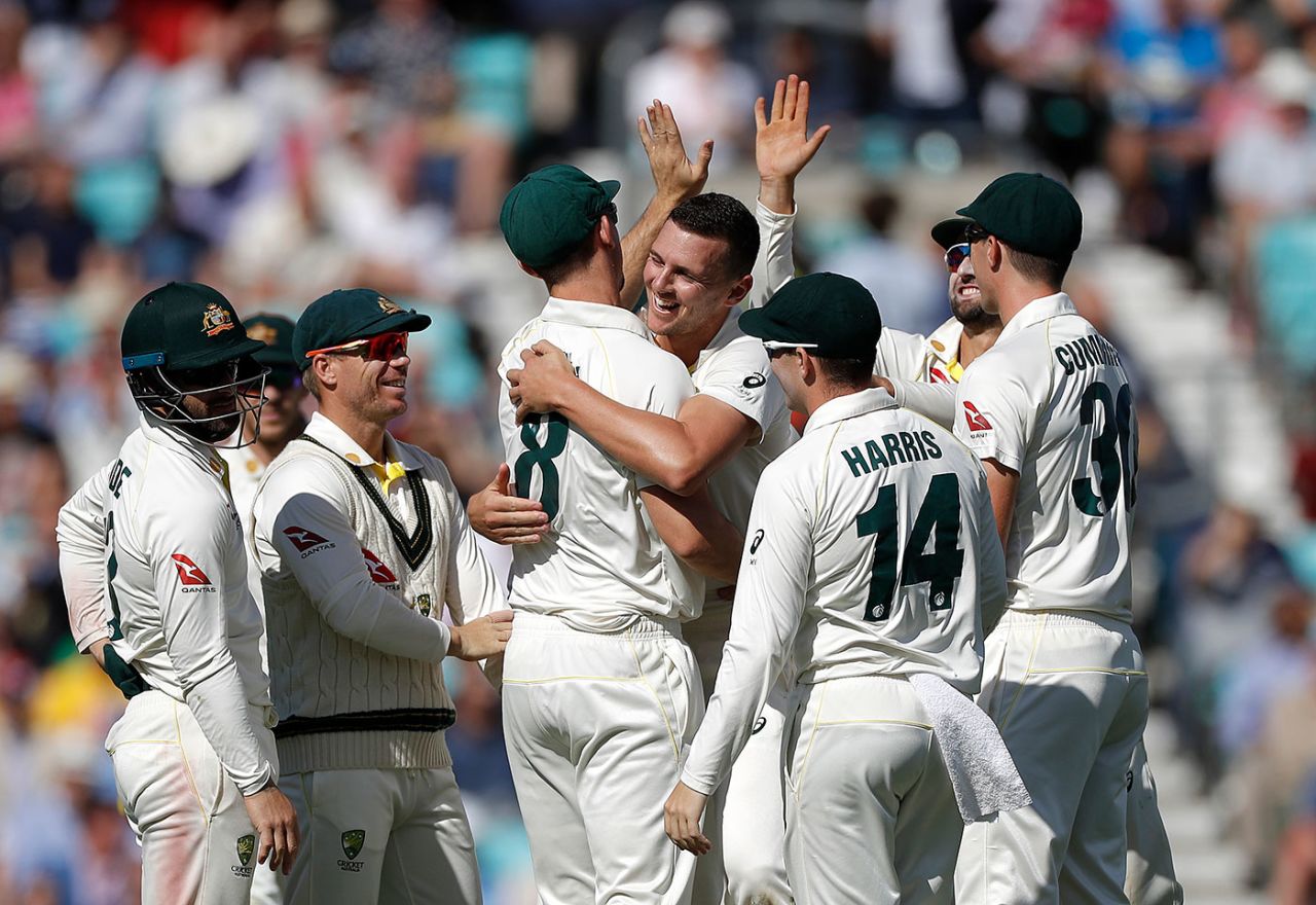 Josh Hazlewood celebrates the dismissal of Rory Burns, England v Australia, 5th Test, London, September 19, 2019