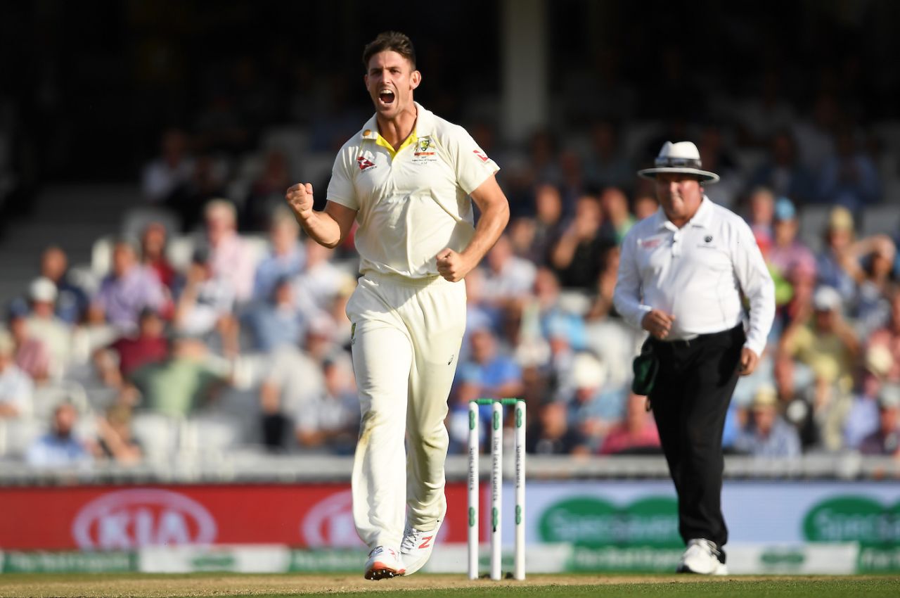 Mitch Marsh celebrates the wicket of Jonny Bairstow, England v Australia, 5th Test, The Oval, September 14, 2019