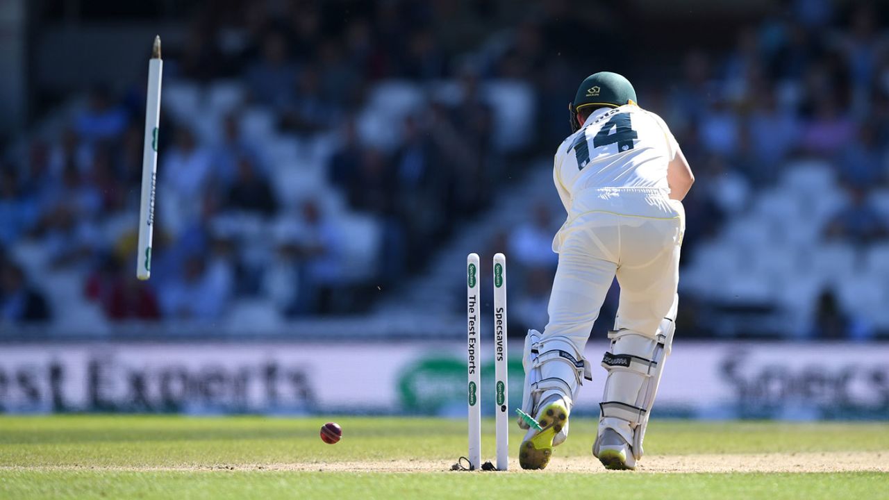 Marcus Harris loses his off stump to Stuart Broad, England v Australia, 5th Test, The Oval, September 15, 2019