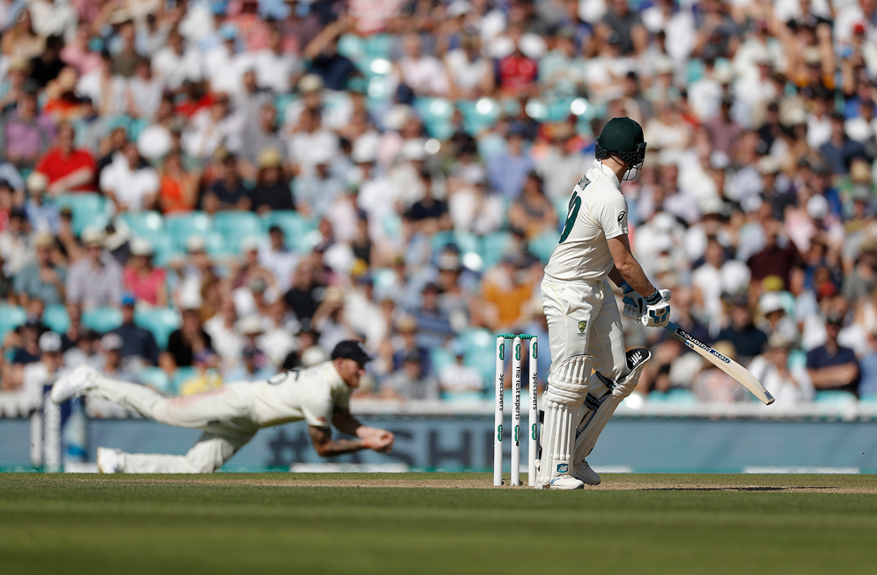 Steven Smith flicks to Ben Stokes at leg gully to fall for 23, England v Australia, 5th Test, The Oval, September 15, 2019