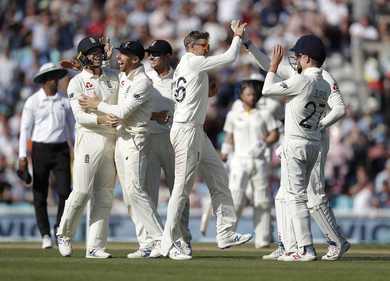 Joe Root celebrates after getting Mitchell Marsh out, England v Australia, 5th Test, The Oval, September 15, 2019
